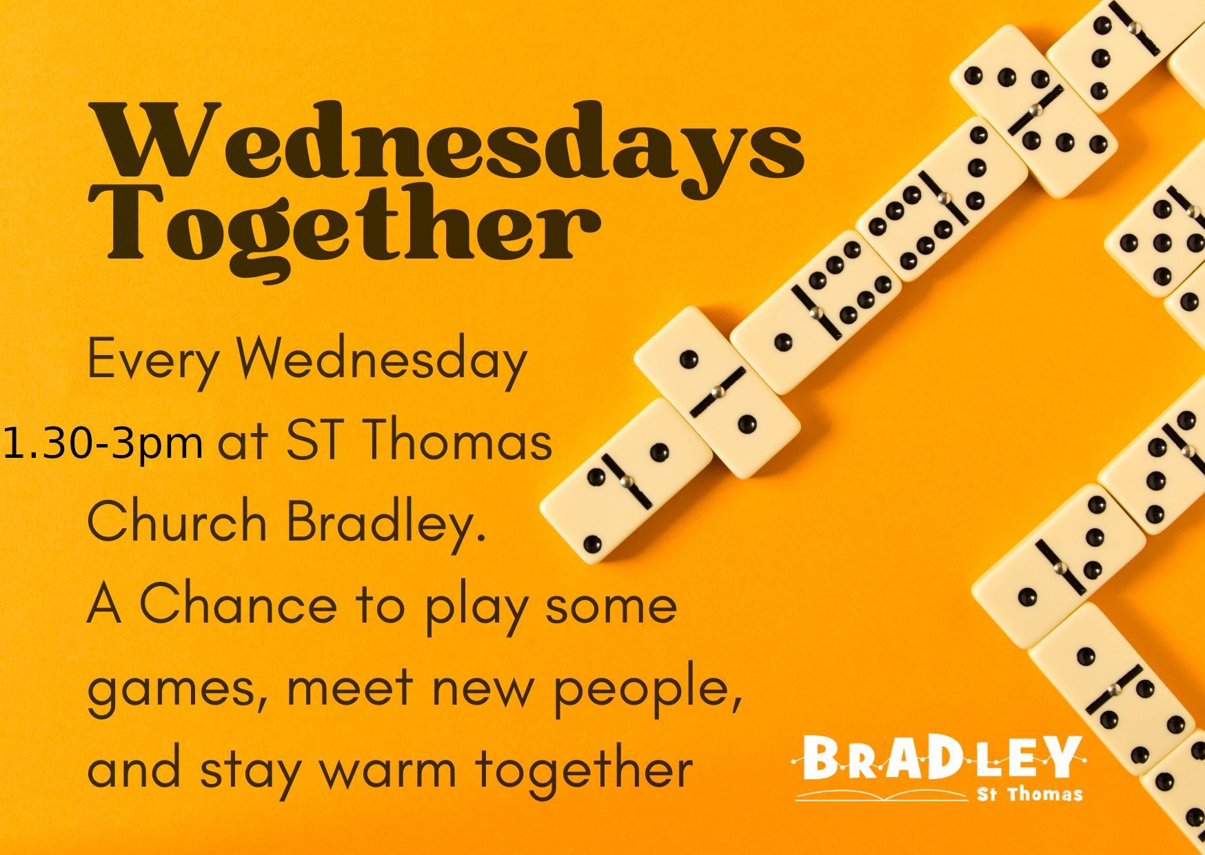 Wednesday Friends flyer showing a game of dominoes